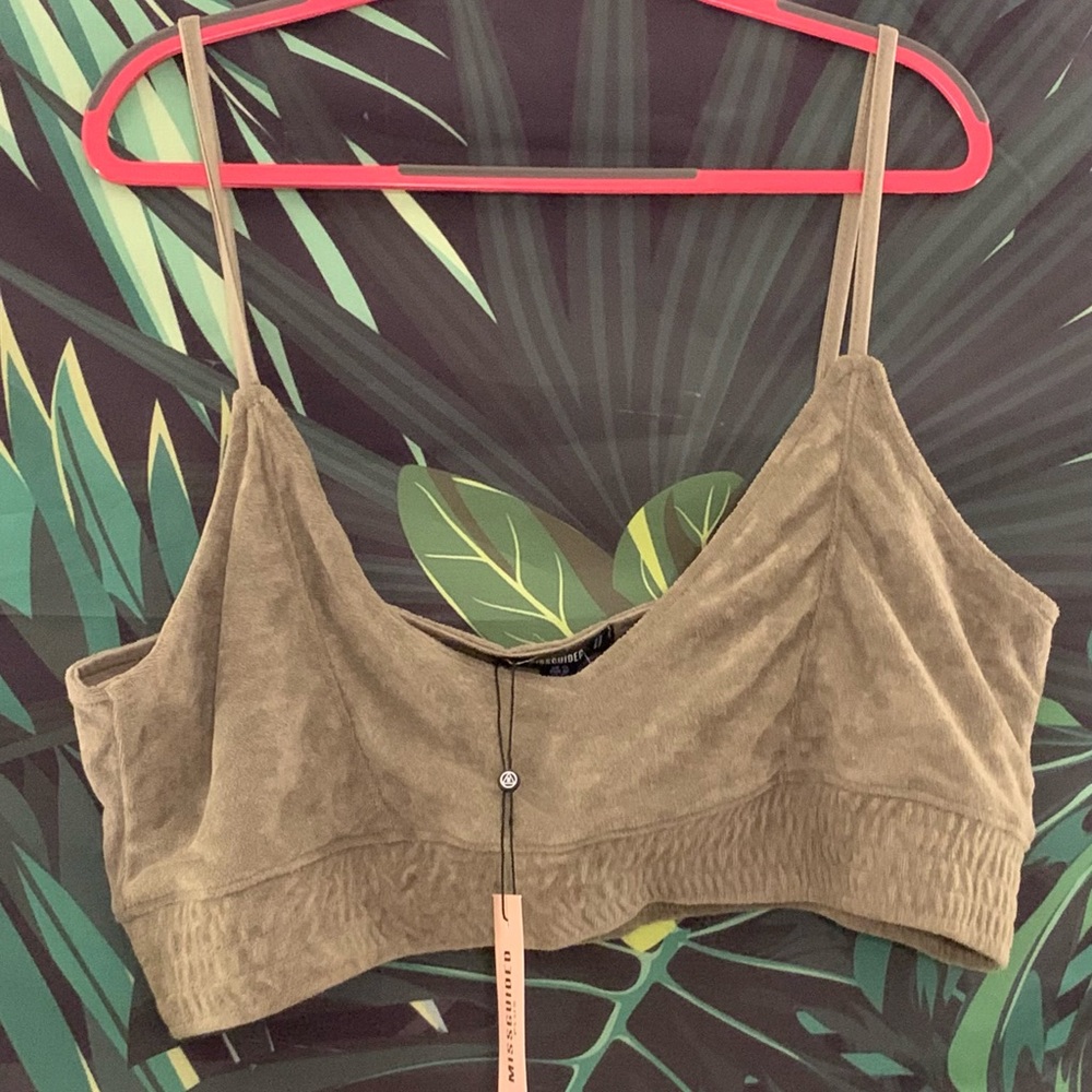 NWT Missguided Plus Terry Cloth Sports Bra in Olive Green